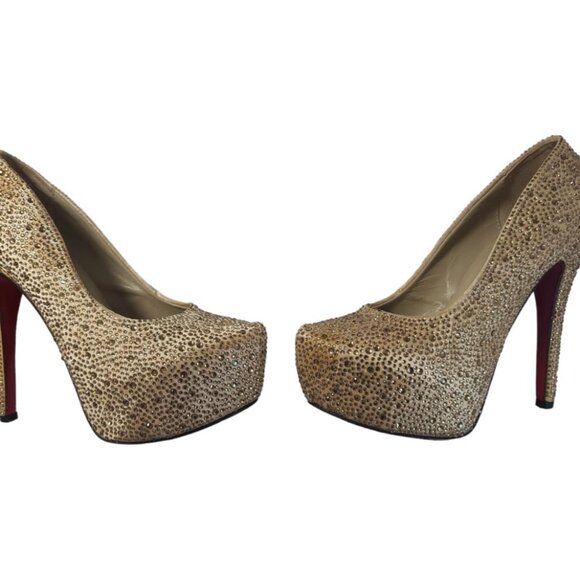Authentic Christian Louboutin Gold Strass Daffodile Crystals Platform Heels 36/6 - Picture 3 of 14